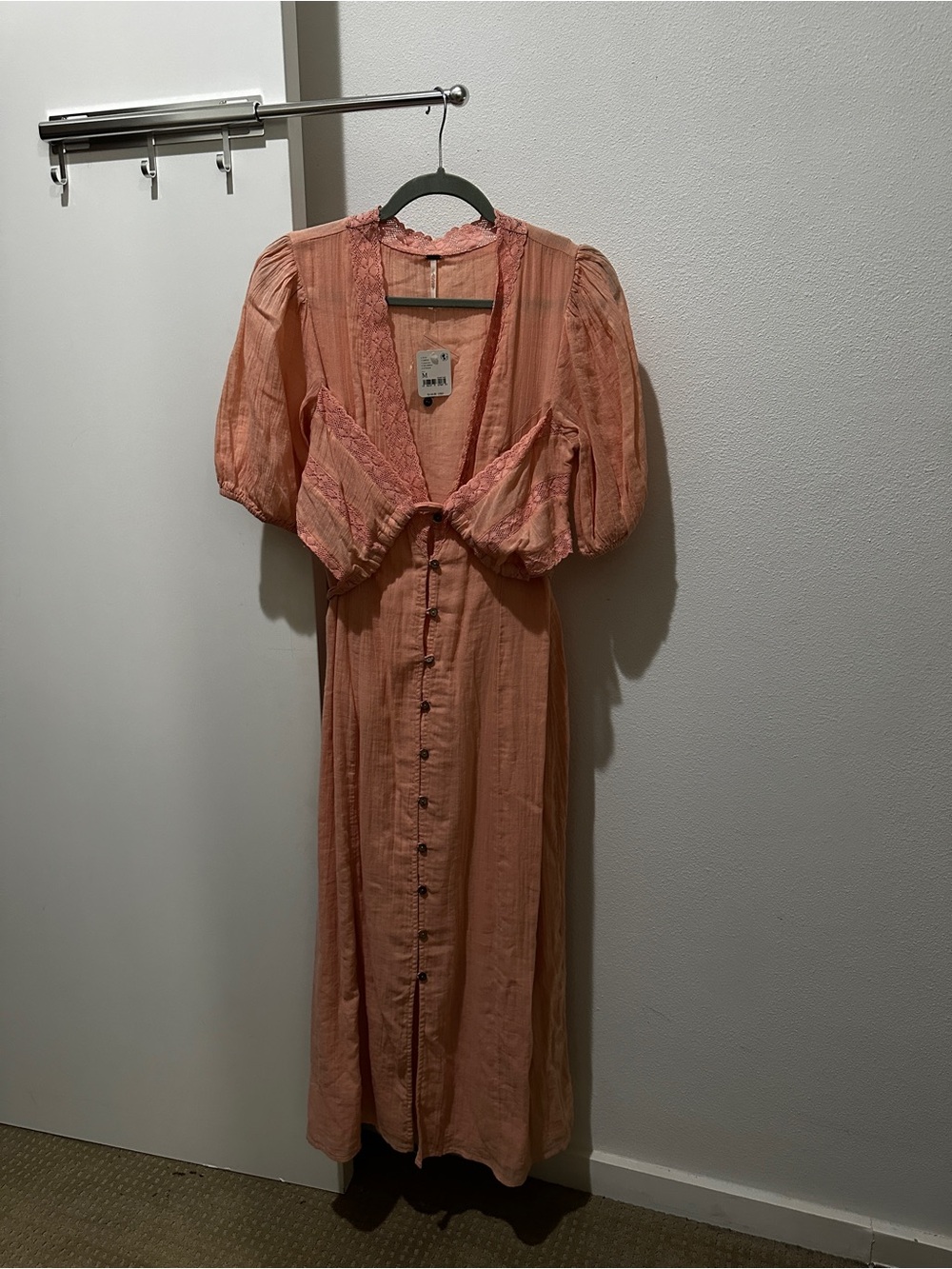 Free People Pink Lace Button Front Maxi Dress NWT 🌸
